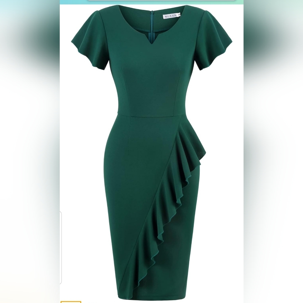 MUXXN Women's Vintage Short Sleeve Square Neck Peplum... XL Green